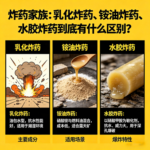 丰润炸药家族：乳化炸药、铵油炸药、水胶炸药到底有什么区别？
